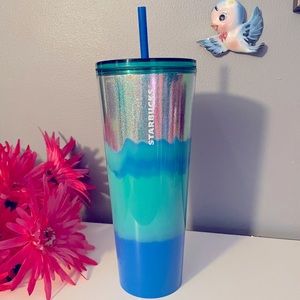 NWT RARE✨Starbucks Silver Holographic Green Blue Ombré (Ombre) Venti Tumbler Cup